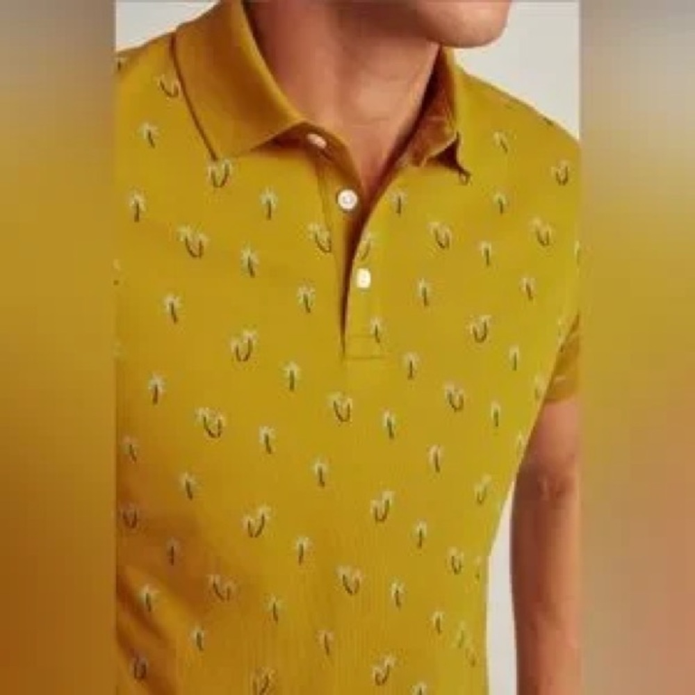Bonobos Stretch Men's Mustard Yellow Palm-Print Polo Shirt